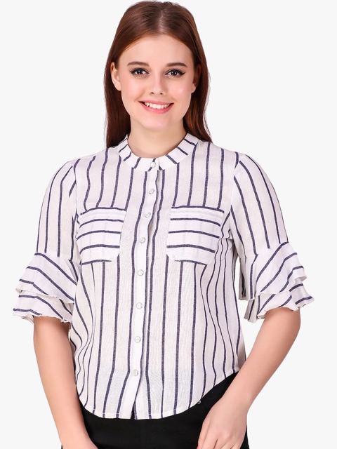Texco Women Blue Regular Fit Striped Casual Shirt