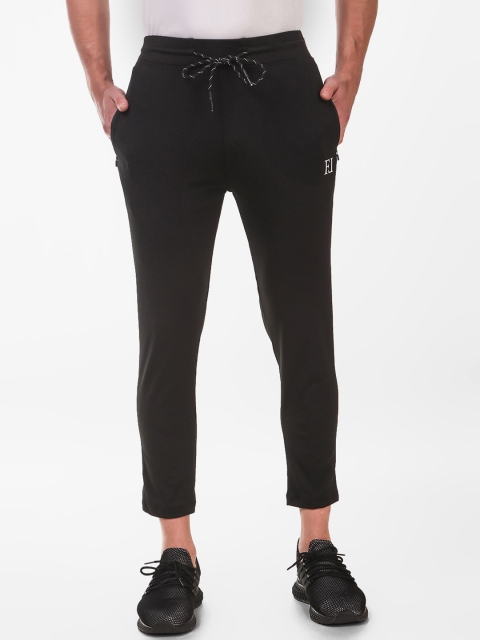 Franco Leone Men Black Solid Slim-Fit Dry-Fit Crop Track Pants