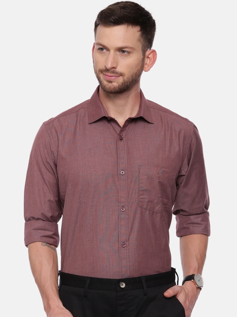 CROYDON Men Coffee Brown Regular Fit Solid Cotton Linen Formal Shirt