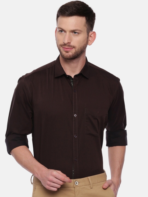 CROYDON Men Coffee Brown Regular Fit Solid Casual Shirt
