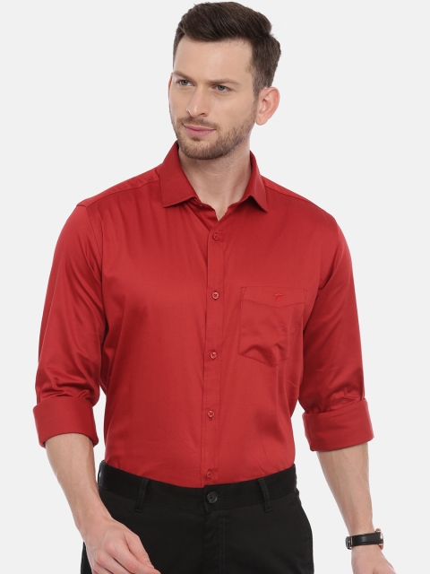 CROYDON Men Red Regular Fit Solid Semiformal Shirt
