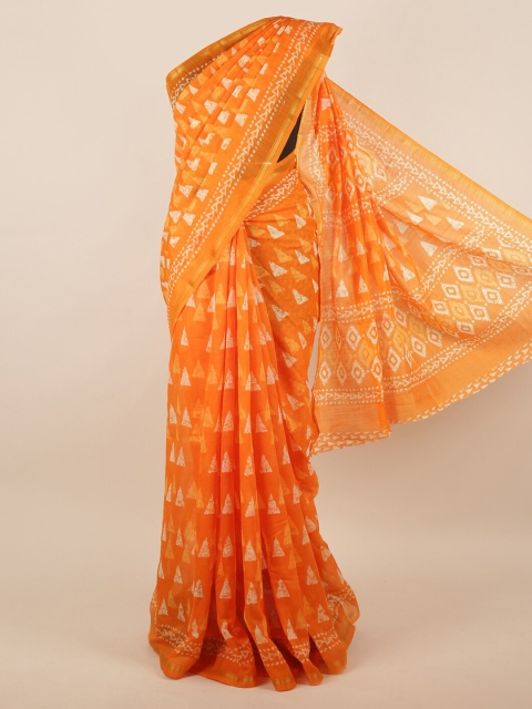 Pothys Orange Printed Jute Silk Saree