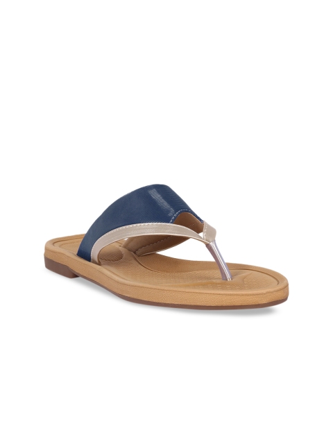 Bella Toes Women Blue Colourblocked PU T-Strap Flats
