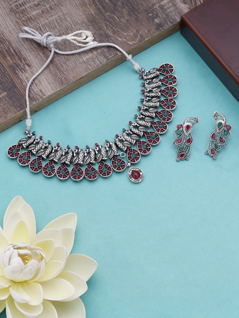 Fida Silver Oxidised Ethnic Traditional Dancing Peacock Necklace & Earrings Jewellery Set
Fida Silver Oxidised Ethnic Traditional Dancing Peacock Necklace & Earrings Jewellery Set