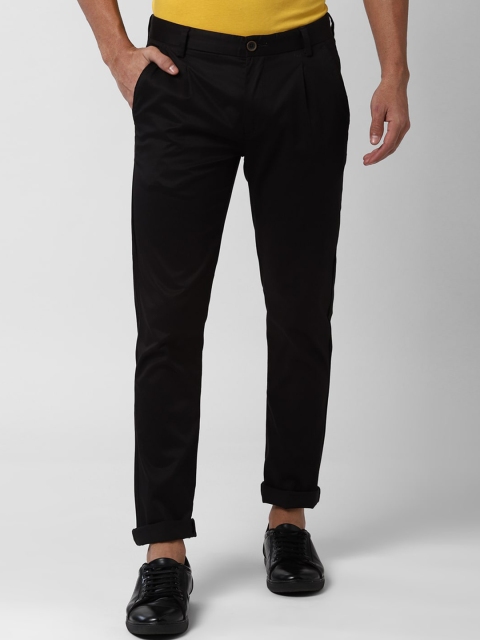 Peter England Casuals Men Black Slim Fit Solid Regular Trousers