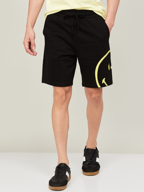 SmileyWorld Men Black Solid Slim Fit Regular Shorts