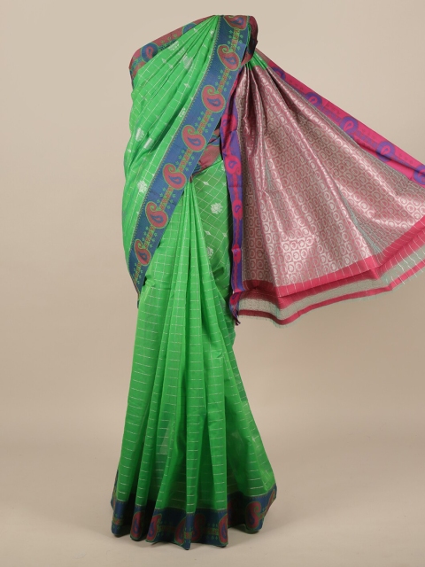 Pothys Green Checked Silk Cotton Saree