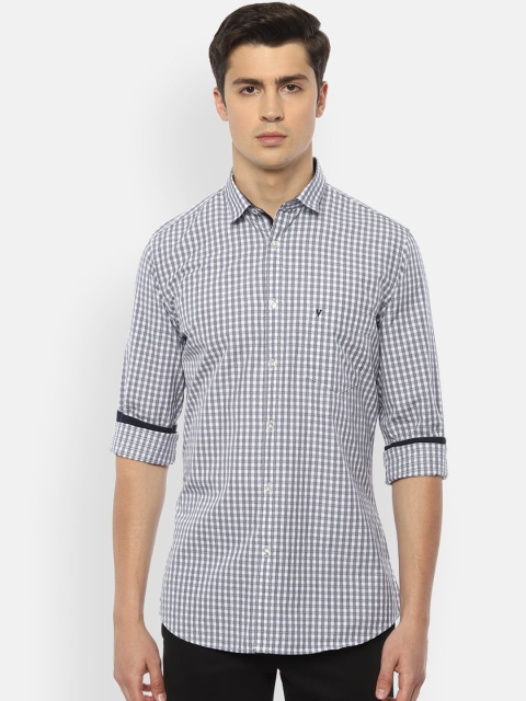 Van Heusen Sport Men Grey Pure Cotton Slim Fit Checked Casual Shirt