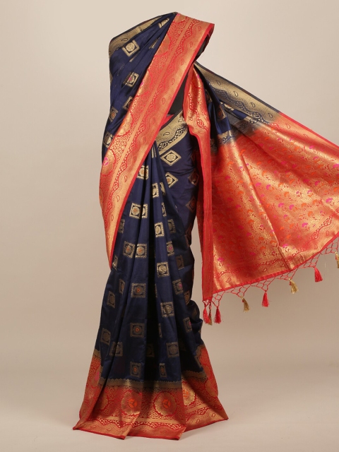 Pothys Blue & Orange Jute Silk Woven Design Saree