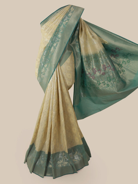 Pothys Cream-Coloured & Blue Pure Silk Woven Design Banarasi Saree 
Pothys Cream-Coloured & Blue Pure Silk Woven Design Banarasi Saree