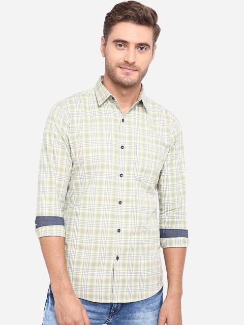 JADE BLUE Men Green Slim Fit Checked Pure Cotton Casual Shirt