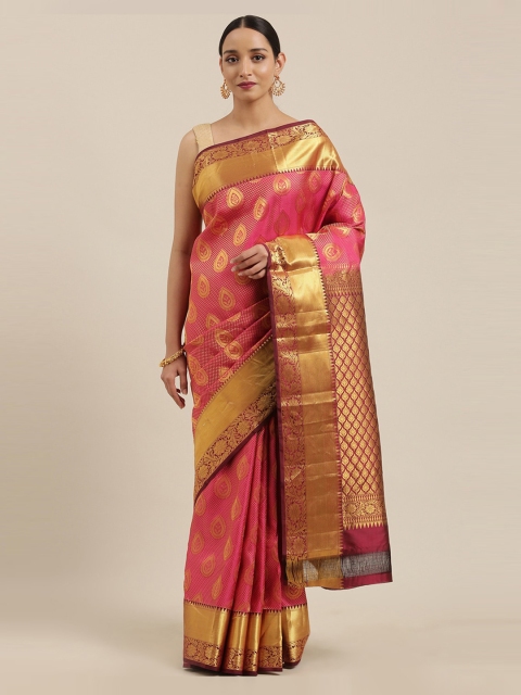The Chennai Silks Magenta & Maroon Pure Silk Woven Design Kanjeevaram Saree
