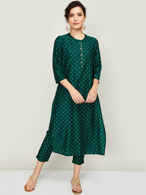 Melange by Lifestyle Women Green & Gold-Toned Woven Design Kurta with Trousers
Melange by Lifestyle Women Green & Gold-Toned Woven Design Kurta with Trousers