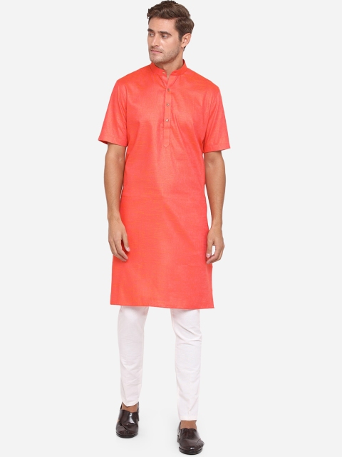 Modi Kurta Men Orange Striped Thread Work Kurtas
