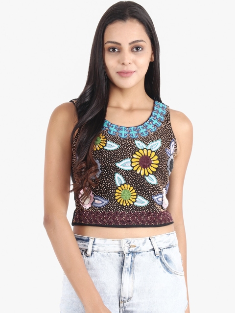 Diwaah Multicoloured Embellished Regular Crop Top, Multi