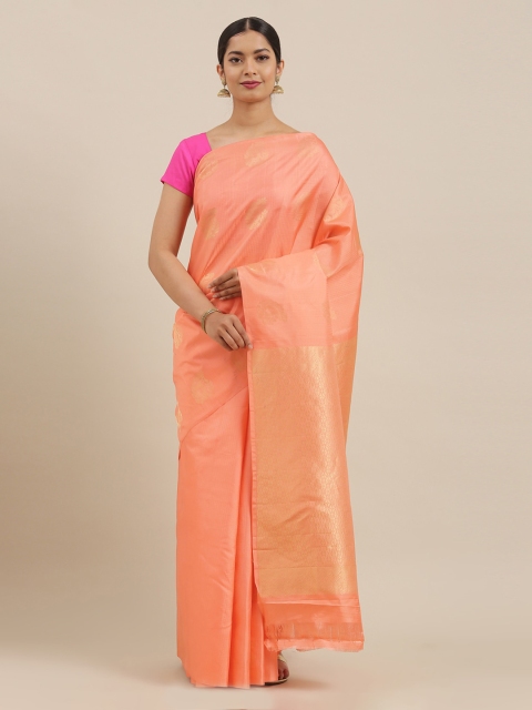 The Chennai Silks Peach-Coloured Pure Silk Woven Design Kanjeevaram Saree