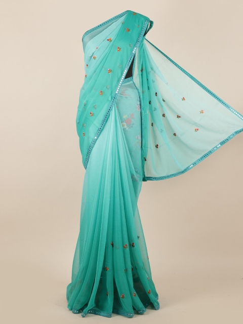 Pothys Green Woven Design Poly Chiffon Saree