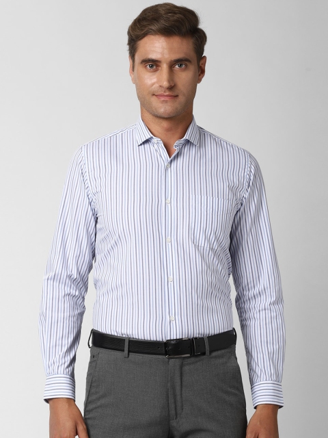 Peter England Men White Slim Fit Striped Casual Shirt