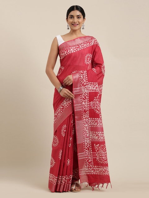 The Chennai Silks Red & White Pure Cotton Printed Saree