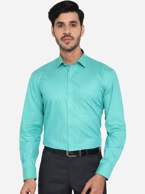 Greenfibre Men Green Regular Fit Solid Formal Shirt