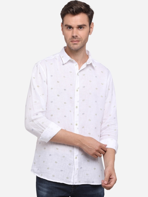 JADE BLUE Men White Slim Fit Printed Pure Cotton Casual Shirt