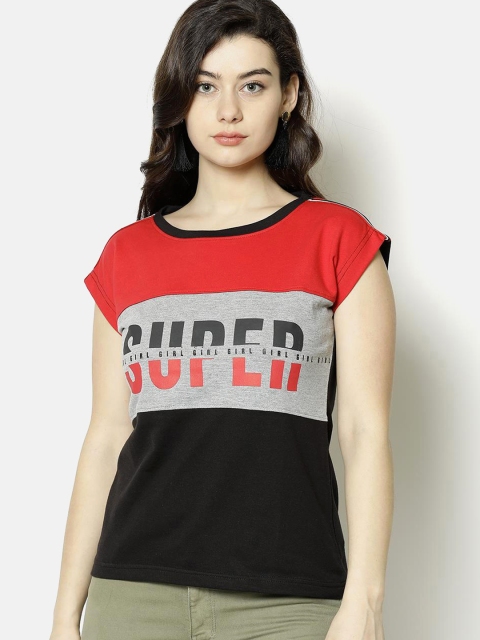 V2 Value & Variety Red & Grey Colourblocked Chambray Regular Top