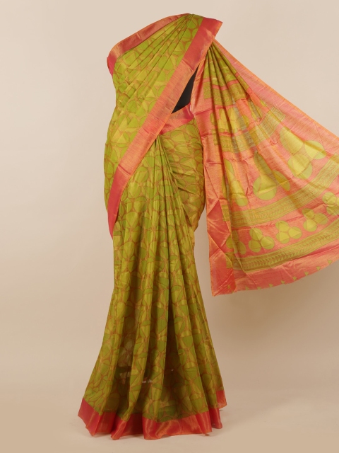 Pothys Green Printed Jute Silk Saree
