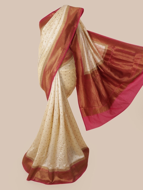 Pothys Cream-Coloured & Pink Pure Silk Woven Design Banarasi Saree