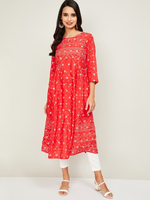 Melange by Lifestyle Women Coral Pink Printed Anarkali Kurta
