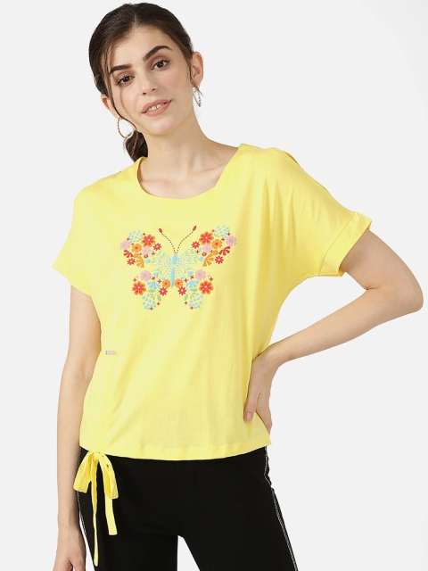 V2 Value & Variety Yellow Printed Chambray Regular Top