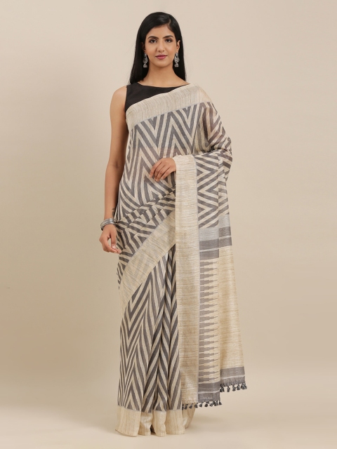 The Chennai Silks Grey Polyester Printed Bhagalpuri Saree