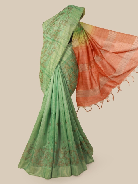 Pothys Green Printed Jute Silk Saree