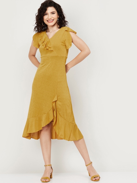 CODE by Lifestyle Women Mustard Solid Wrap Dress