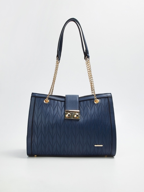 Ginger by Lifestyle Navy Blue Textured Structured Shoulder Bag