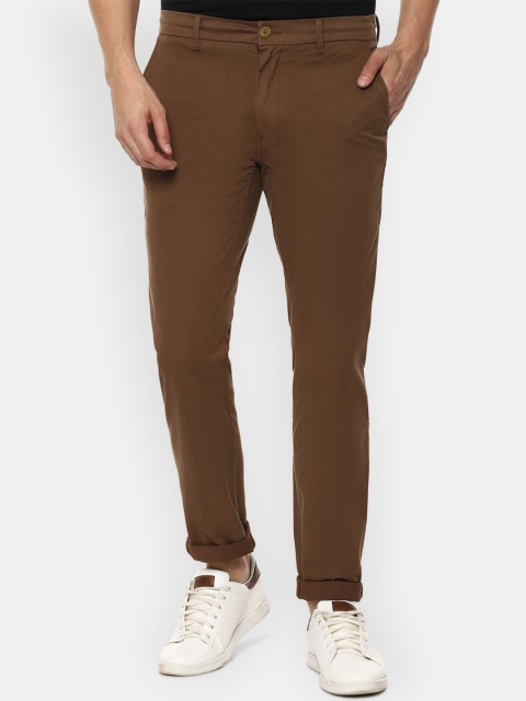 Van Heusen Sport Men Brown Tapered Fit Solid Regular Trousers