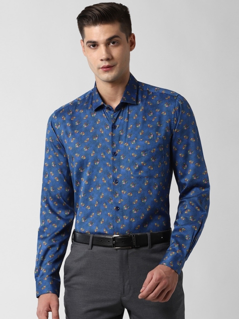 Peter England Elite Men Blue Regular Fit Printed Cotton Formal Shirt