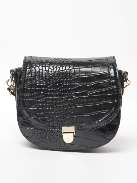 Ginger by Lifestyle Black Textured Half Moon Sling Bag