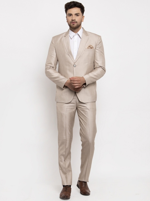 KLOTTHE Men Beige Solid Slim-Fit Single-Breasted Two-Piece Party Suit