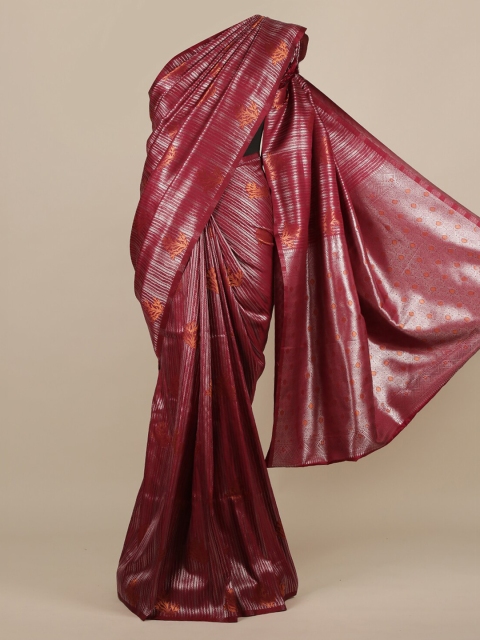 Pothys Maroon & Silver Jute Silk Woven Design Saree