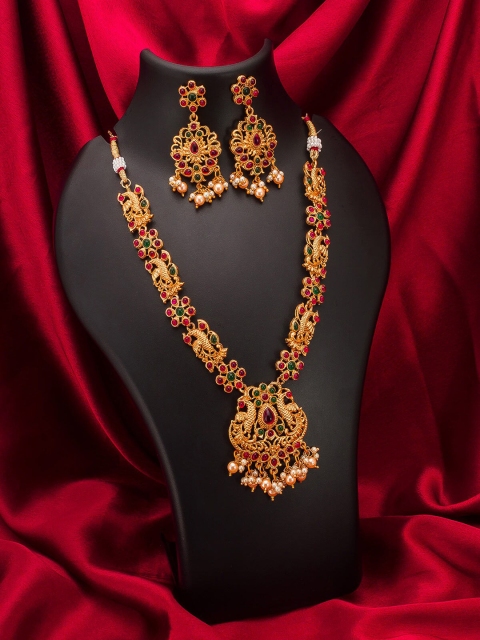 Aadita Gold-Plated Pearl Studded Jewellery Set