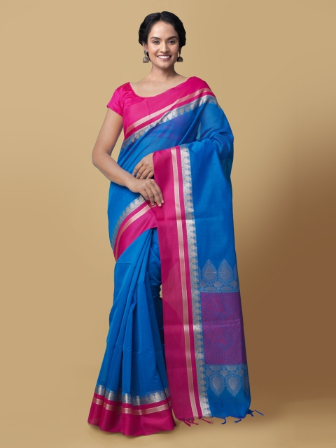 Unnati Silks Blue Solid Bhagalpuri Handloom Saree