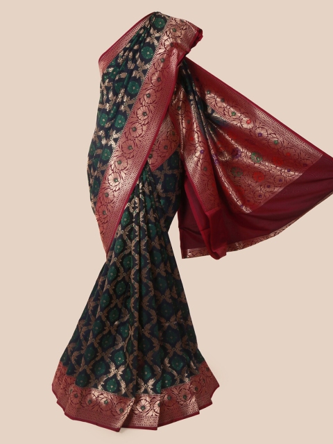 Pothys Navy Blue & Red Pure Silk Woven Design Banarasi Saree