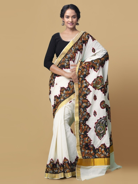 Unnati Silks White & Black Pure Cotton Kalamkari Applique Handloom Kanjeevaram Saree
Unnati Silks White & Black Pure Cotton Kalamkari Applique Handloom Kanjeevaram Saree