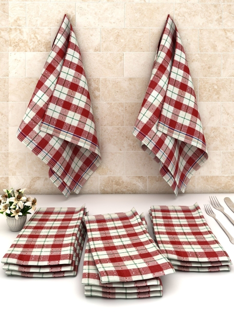 Athom Trendz Set Of 12 Red & White Checked Kitchen Towels