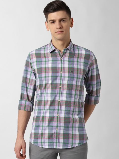 Peter England Casuals Men Purple Slim Fit Checked Casual Shirt