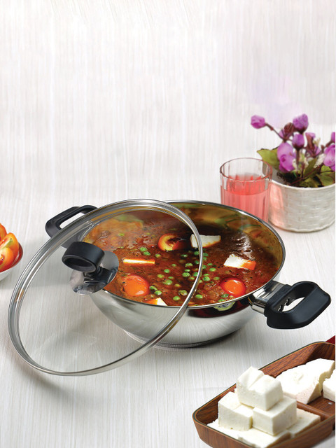 Vinod Silver-Toned & Transparent Stainless Steel Induction Base Kadhai With Glass Lid 3.8L
Vinod Silver-Toned & Transparent Stainless Steel Induction Base Kadhai With Glass Lid 3.8L