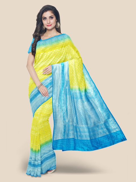 KLM Fashion Mall Yellow & Blue Zari Woven Design Banarasi Saree