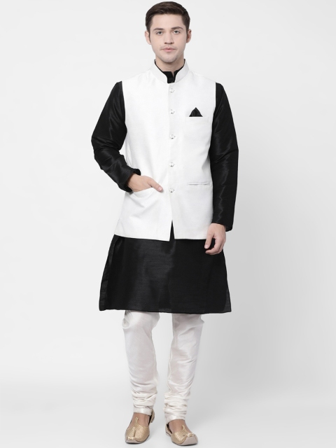 TABARD Men Black Solid Kurta with Churidar & Nehru Jacket