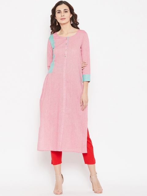Cottinfab Women Pink Colourblocked Kurta