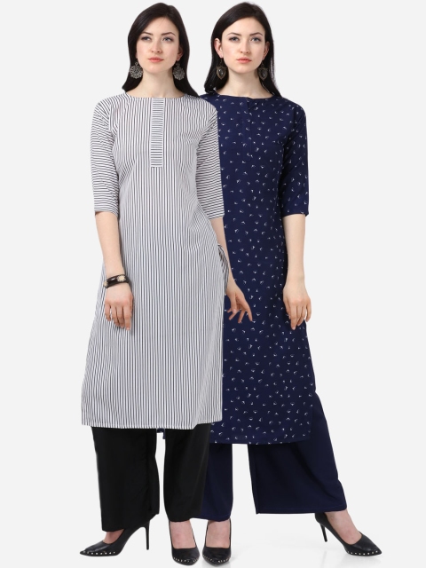 Florence Women Set of 2 Multicoloured Geometric Printed Crepe Kurta, Multi